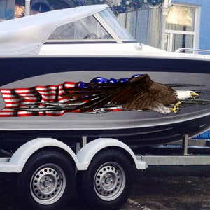 Decalcomanie per barche-Yacht American Pride Decalcomania grafica, Adesivo bandiera americana Cigar Boat Wrap, Involucro in vinile metallico strappato tribale 3D, Adesivi per barca