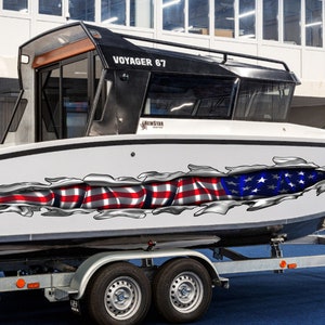 Amerikaanse vlag gescheurde metalen auto vinyl sticker, US Pride speedboot vinyl afbeelding, waterscooter wrap, Amerikaanse vlag sigaar boot wrap, jacht 3D sticker