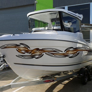 Carbon Fiber Look Tribal Boat Wrap, Racing Stripes Boat Full Color Vinyl Sticker, Watercraft Vinyl Decal, Racing Stripes Boat Vinyl Graphics