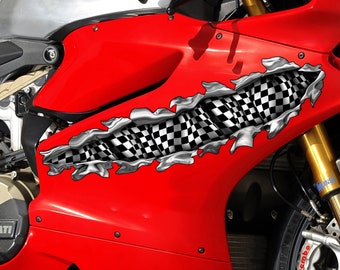 3D Racing flag Bike Vinyl Graphics, Checkered Flag Bike Sticker, Checkered Flag Dirt Bike Full Color Vinyl Sticker, Sport Bike Decal Graphic