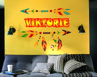 Pijl naam muur sticker - rustieke naam sticker kinderkamer decor - gepersonaliseerde meisje muur sticker Boho kinderkamer decor - aangepaste naam-GD589