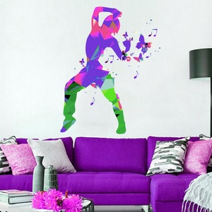 Dancer Dance Polygonal Wall decal,  Dancer Dance Polygon sticker,modern wall art, Multi Color GD307
