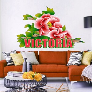 Vintage Pfingstrose Wandtattoo, benutzerdefinierte Vinyl Aufkleber, Pfingstrose Wandaufkleber, Blumen Wandkunst, Pfingstrose Wandbild für Schlafzimmer Wanddekor GD433
