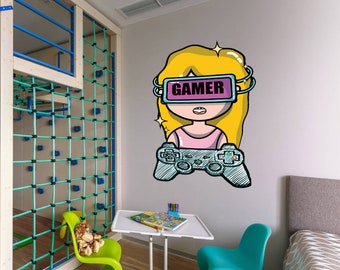 Gamer Girl Vinyl Wall Decal Videojuegos Joystick Gaming Decor Stickers Mural y Stick Wall Decals Joystick vinilo sticker - GD540
