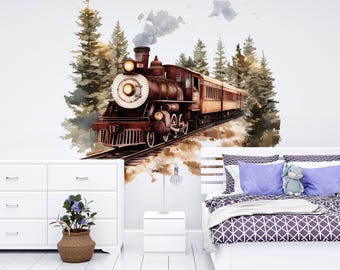 Rustic Train Vinyl Decal - Classic Steam Engine Wall Sticker - Removable Train Decor for Kids Room, Nursery, or Living Room Wall Art Vn019
