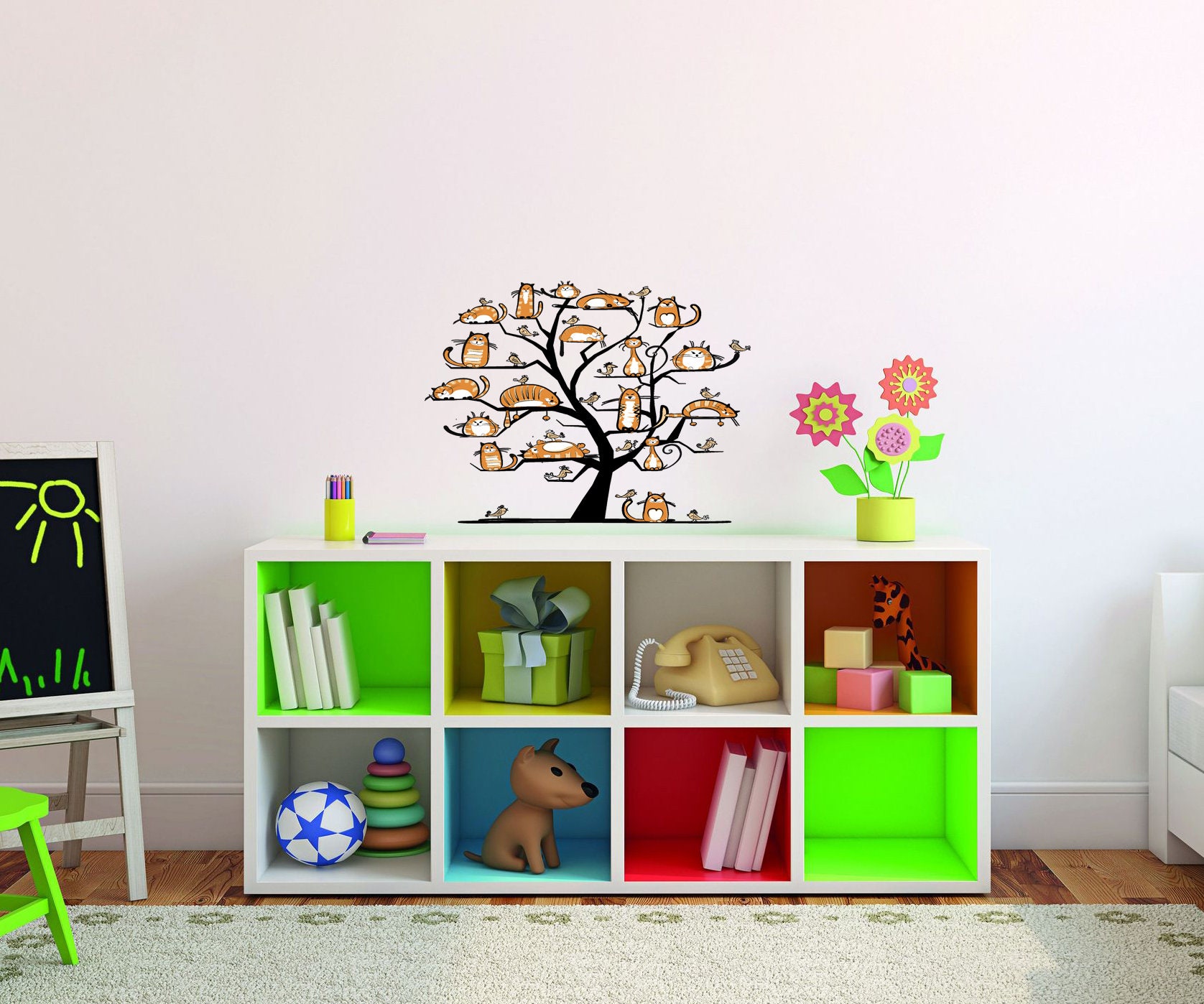 Wall Decal Art Stickers Wood, Wall Sticker Funny Cats Decor, Trees Cats ...
