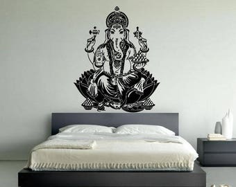 Ganesh Ganesha Eléphant Seigneur du Succès Main Hindou Dieu Bouddha Design Indien Mur Vinyle Décalcomanie Art Sticker Accueil Intérieur Moderne Élégant VG139