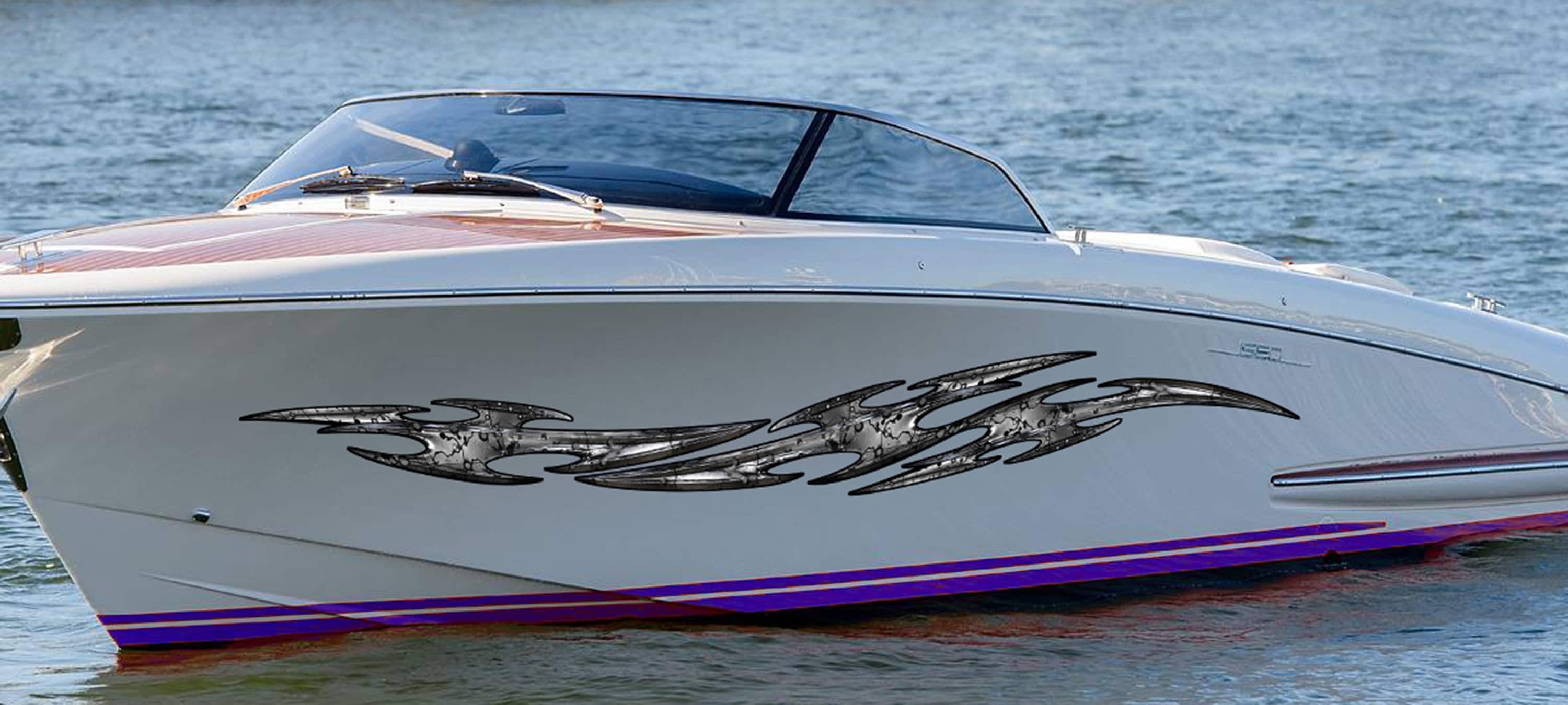 3D Sword Ripped Metal Vinyl Wrap ,Tattoo Boat Decals, Skull Decal