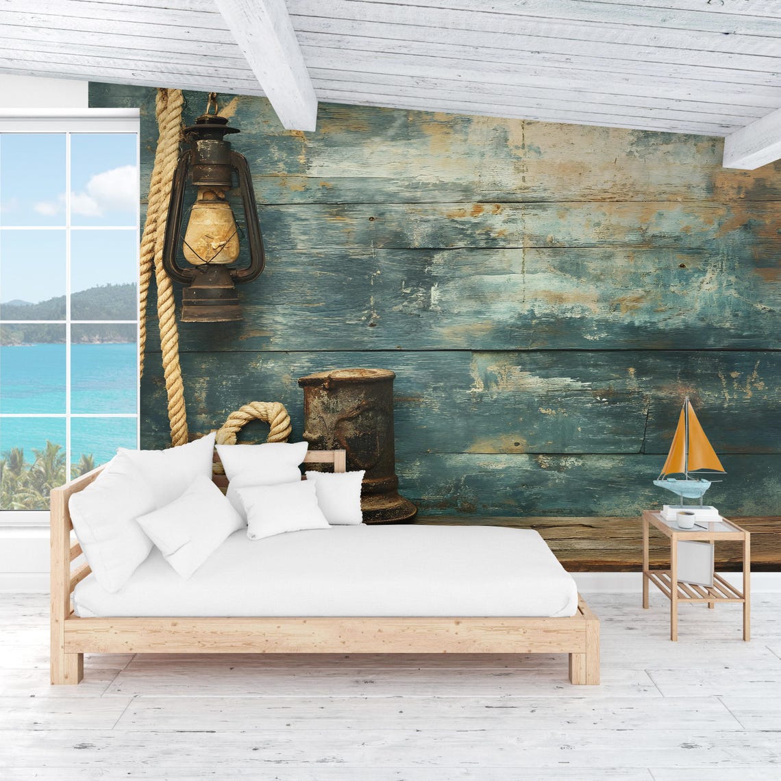 Nautical Wall Mural – Rustic Rope and Lantern Wallpaper, Vintage ...