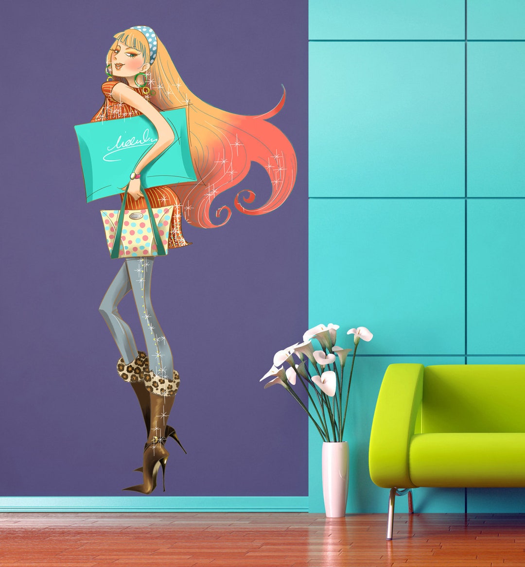 Stylish Girl Wall Decal Stylish Girl Wall Stickermodern Wall Etsy