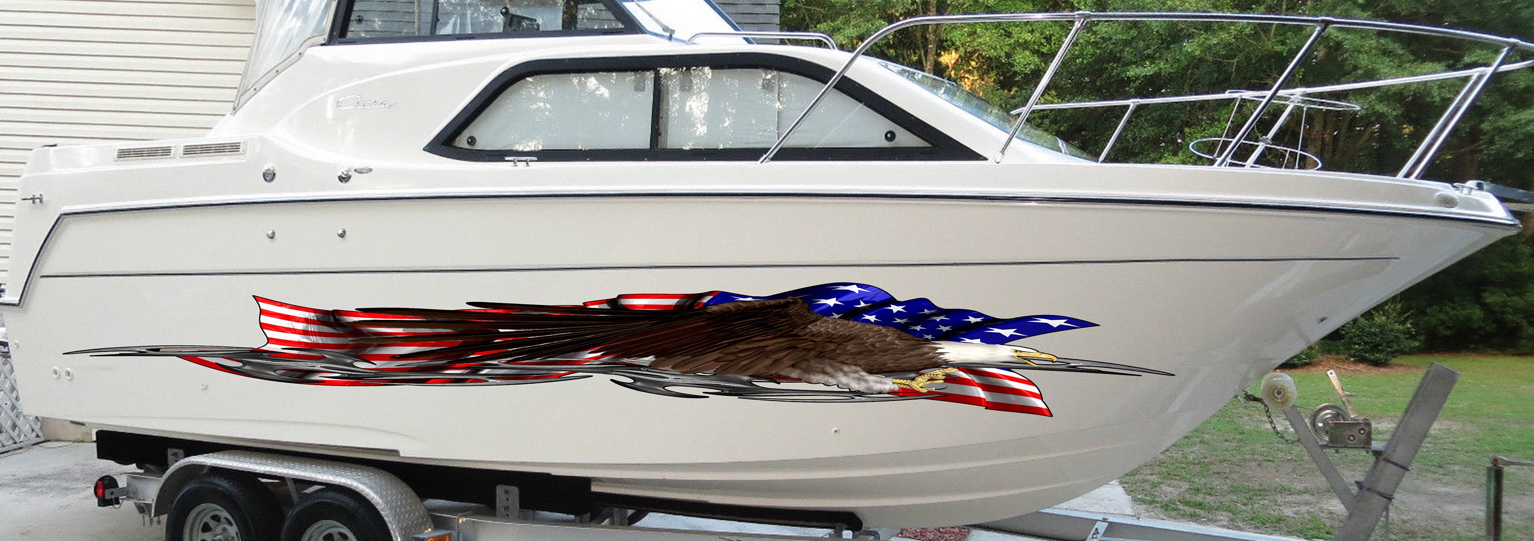 cigarette boat sticker American Flag Sticker, Patriotic Cigar Boat Wrap, US Flag Vinyl Design, USA  Pride Graphic Decal, Stickers for Boat, Tribal Full Color Decal