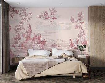 WENMER Pink Toile Peel & Stick Wallpaper - Self-Adhesive Vintage French Country Pattern, 17.7" X 590" Roll