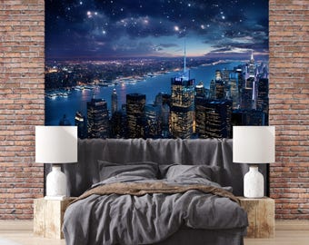 ニューヨーク市夜景壁画 - スカイライン壁紙 - NY 剥がして貼る壁