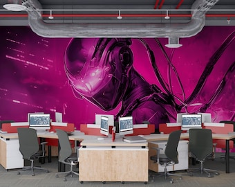 Fondo de pantalla 3D de Cyberpunk / Fondo de pantalla 3D de ciencia ficción / Mural de pared de neón futurista / Mural de Cyberpunk de alta tecnología