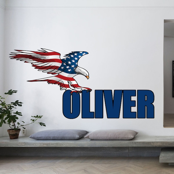 wall decals American flag wall décor sticker wall stickers for kids USA flag sticker red and blue American eagle flag wall  decals