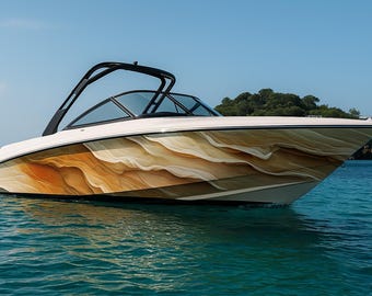 Golden Dunes Boat Wrap - Wüstensandwelle Marine Vinyl | Luxus Yacht & Sportboot wickeln | Goldbeige Farbverlaufswasser Textur Design