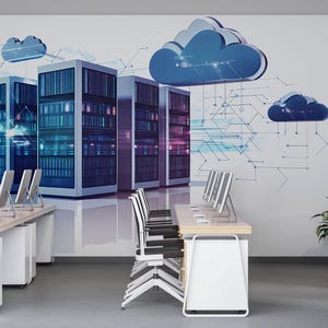 Cloud Computing Wall Decal Data Center Server Wall Mural Technology Office Decor IT Company Peel And Stick Wall Art