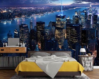 ニューヨーク 夜景 絵画 ニューヨーク市夜景壁画 - スカイライン壁紙 - NY 剥がして貼る壁