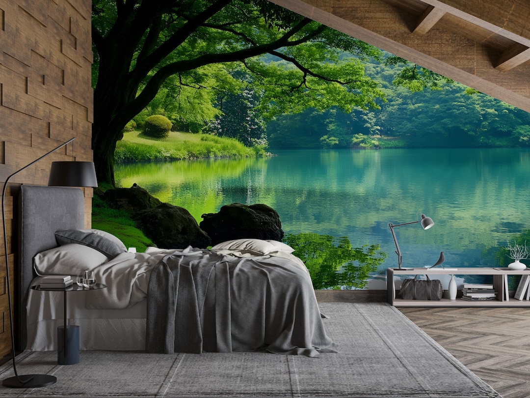 3D Forest Lake Wallpaper Mural for Bedroom or Living Room | Tranquil ...