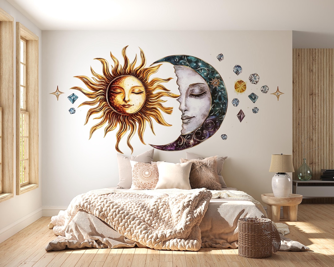Sun and Moon Wall Decal Celestial Wall Sticker Boho Bedroom Decor ...