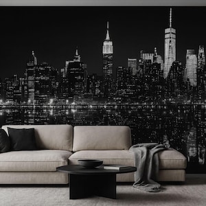 Black And White New York City Skyline Wallpaper – Modern 3D Wall Mural For Living Room, Bedroom, Office, Stylish Urban Wall Decor
