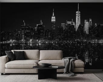 Black And White New York City Skyline Wallpaper – Modern 3D Wall Mural For Living Room, Bedroom, Office, Stylish Urban Wall Decor
