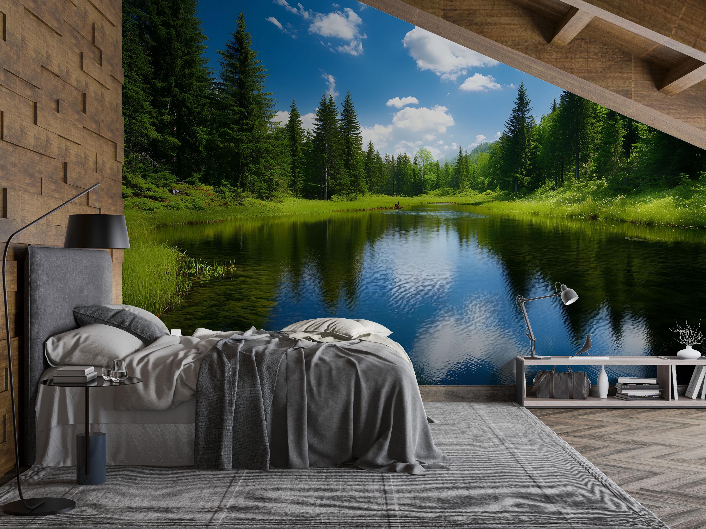 3D Forest Lake Wallpaper Mural for Bedroom or Living Room | Scenic ...