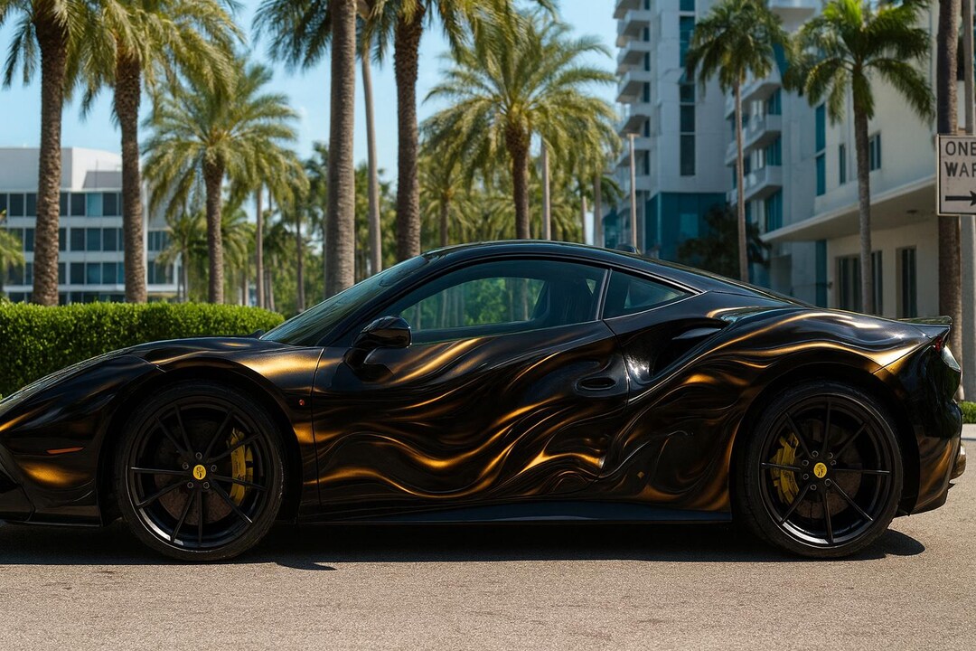 Molten Gold Supercar Wrap | Black and Gold Flow Vinyl Car Wrap | Custom ...