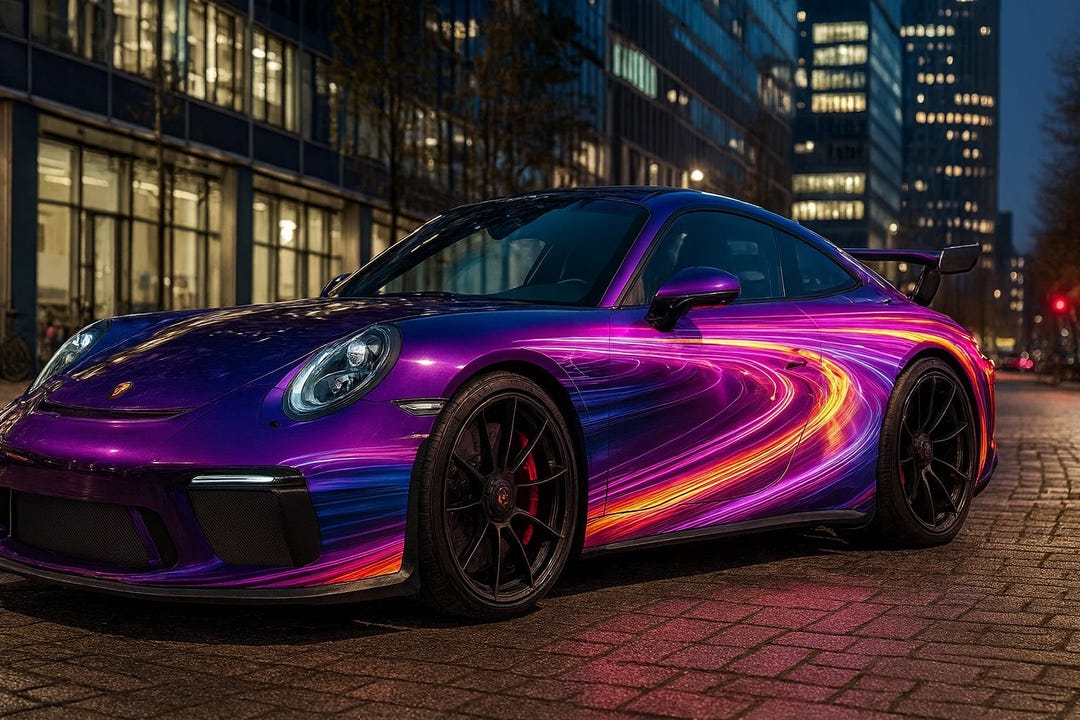 Neon Speedlight Car Wrap | Futuristic Motion Light Vinyl Wrap for ...