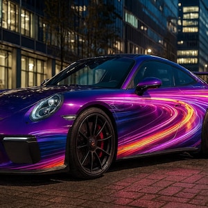 Neon Speedlight bilfoliering | Futuristisk rörelseljusvinylfoliering för sportbil eller SUV | Anpassad Colorflow-fordonsfoliering | Present till bilälskare