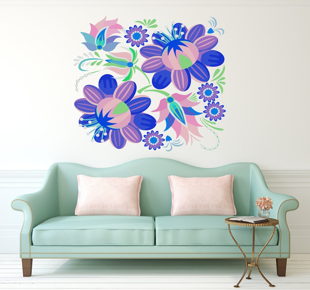 Wall Decal Art Stickers Boho Flowers, Wall Sticker Bohemian Style Decor ...