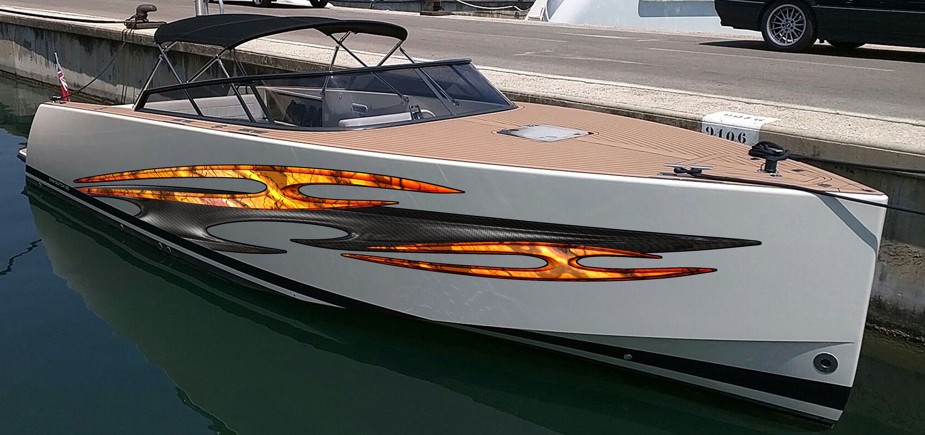 3D Tribal Boat Full Color Vinyl Sticker, Tribal Racing Stripes Boat