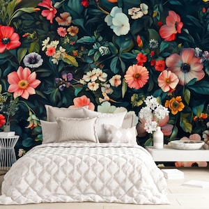 Botanical Wallpaper Mural / Leaf Wall Art for Bedroom / Peel and Stick Plant Wallpaper / Greenery Wall Decor / Removable Nature Mural