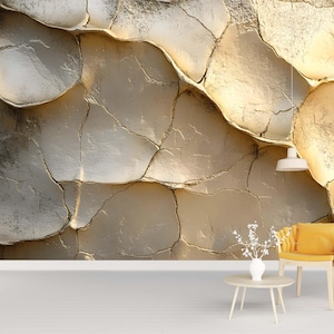 3D Cracked Clay Texture Wallpaper Mural In Beige Neutral Tones | Modern Wall Art For Living Room Or Bedroom | Stylish Earthy 3D Wall Decor