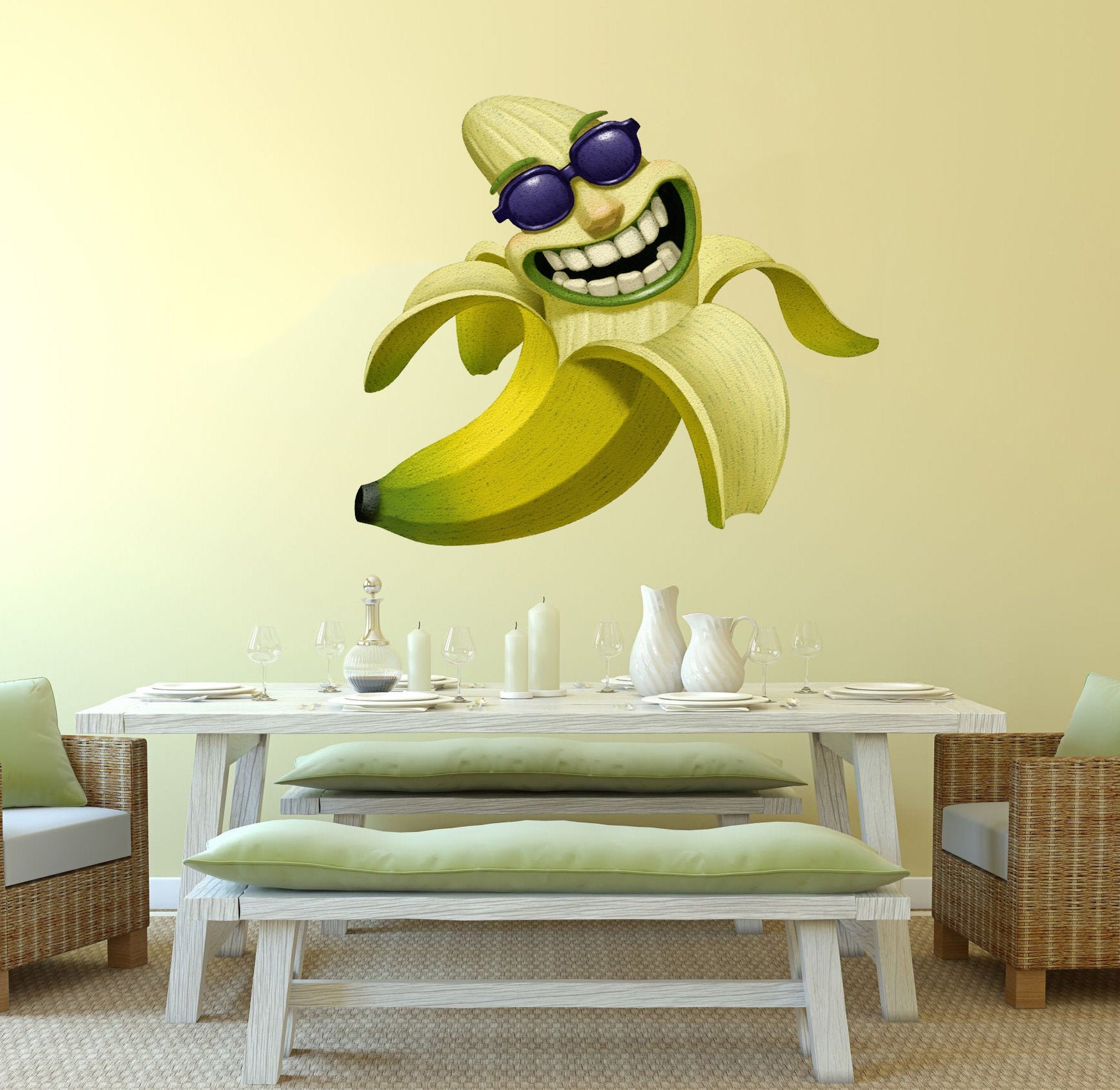Cheerful Banana Fruit Wall Decal, Banana Wall Sticker,modern Wall