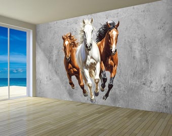 Horses Wall Vinyl Stickers Decal - Running Horse Wall Sticker - Room Decor Horses Sticker - Removable Horse Decal for Kids or Bedroom Vn014