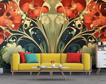 Jugendstil Tapete / Vintage Tapete zum Abziehen und Aufkleben / Florale Tapete / Vintage Tapete / Florale Tapete / Botanische Tapete