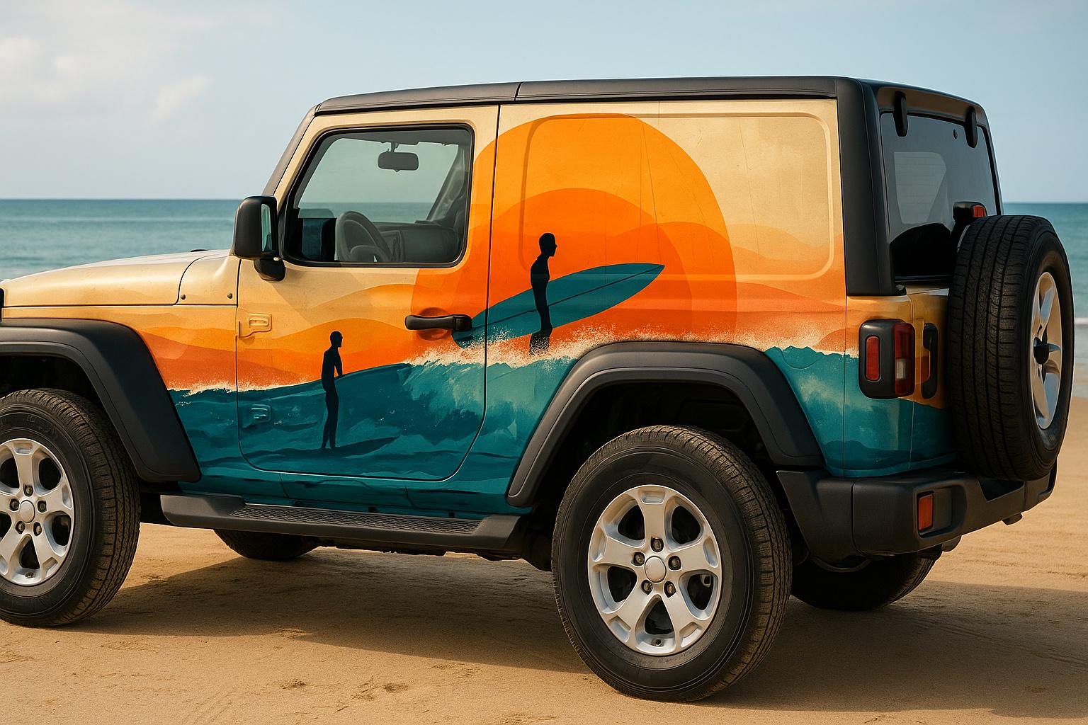 Surf Sunset Car Wrap | Beach Wave Vinyl Design | Coastal Adventure ...