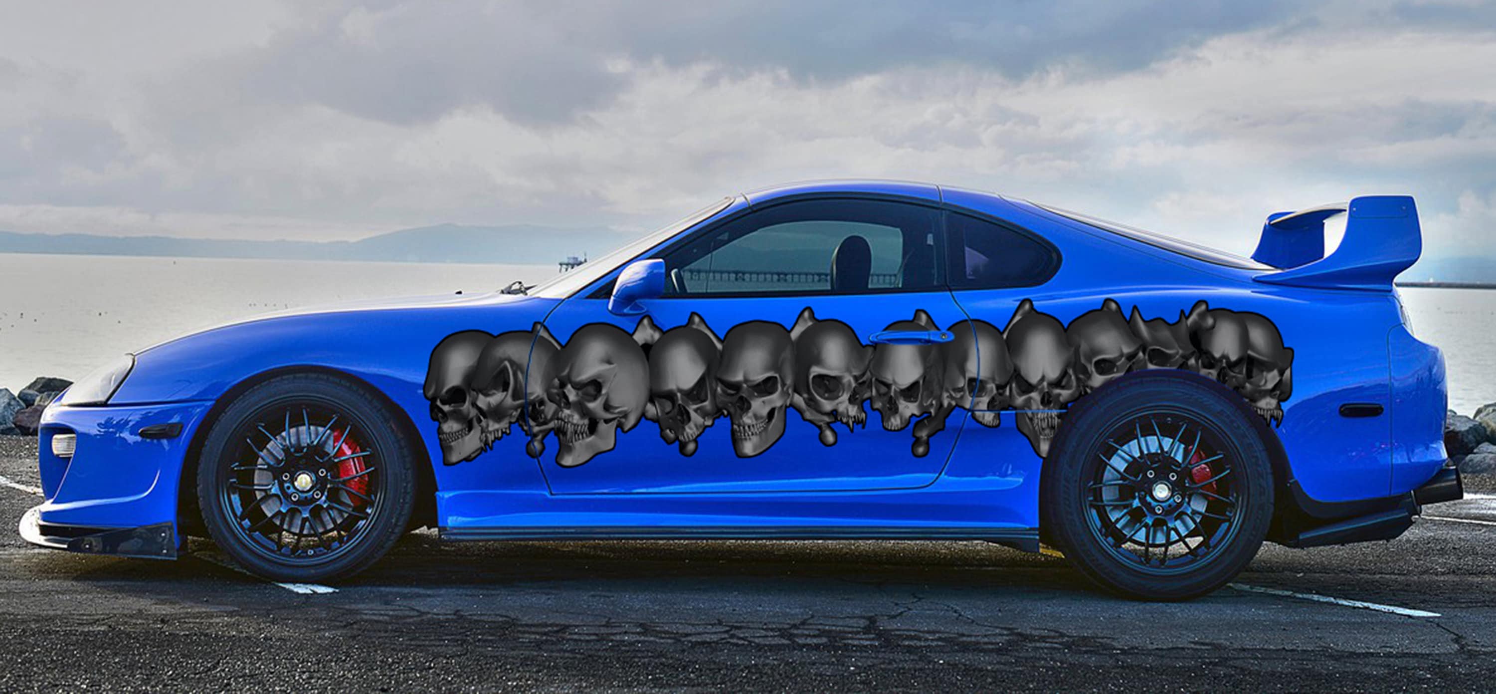 Skull Racing Sticker Skull Car Decal – Full Color Vinyl Graphic – Tribal Street Racing ...