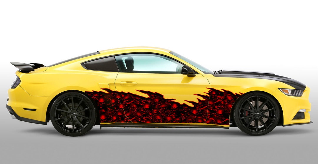 3D Skulls Ripped Metal Full Color Car Vinyl Design, Tribal Skull Racing ...