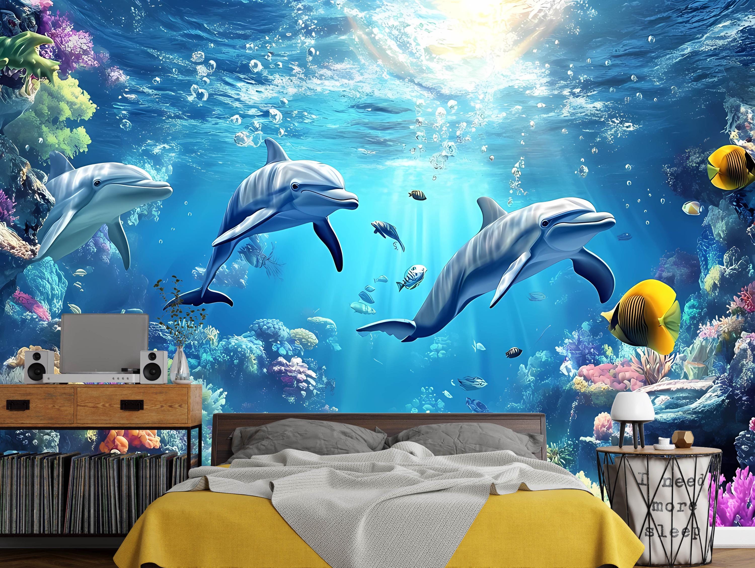 Dolphins in The Sea papier peint ➡ 100% sans PVC et non toxique