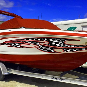 Racing Flag Boat Sticker, Checkered Flag Boat Full Color Vinyl Decal ...