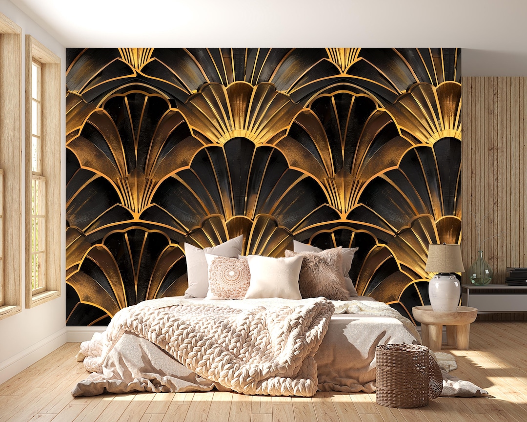 Tapisserie Murale Luxe Or Et Noir DACRWEKZ - Décoration Élégante Avec Particules Scintillantes, Idéale Pour Salon Ou Chambre 70x100cm