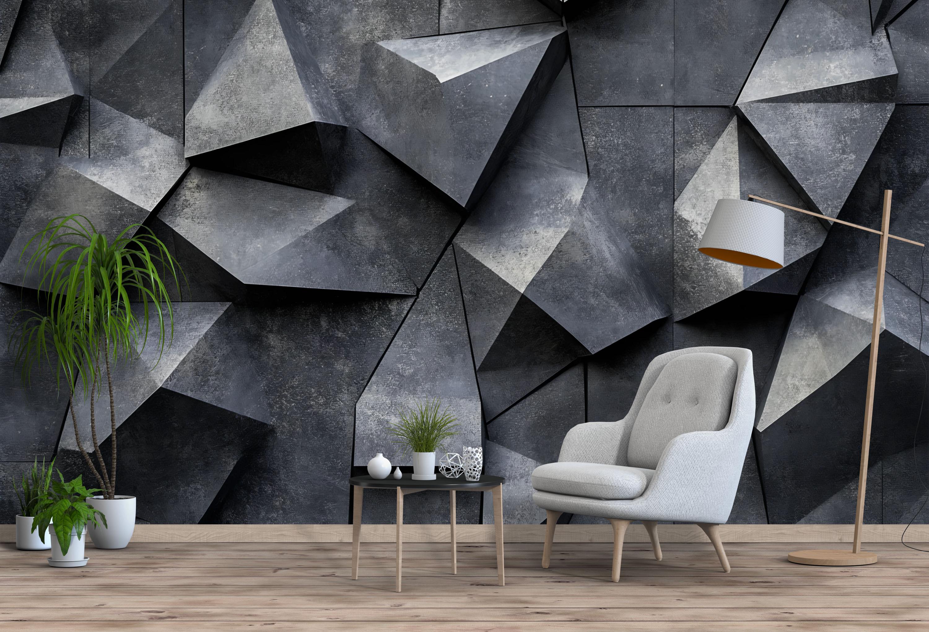 3D Geometric Concrete Wall Mural – Bold Textured Industrial Wallpaper ...