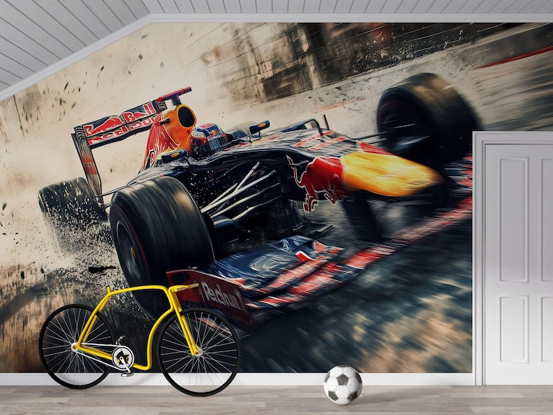 Formula 1 Racing Car 3D Wallpaper for Bedroom Living Room Boys Room ...