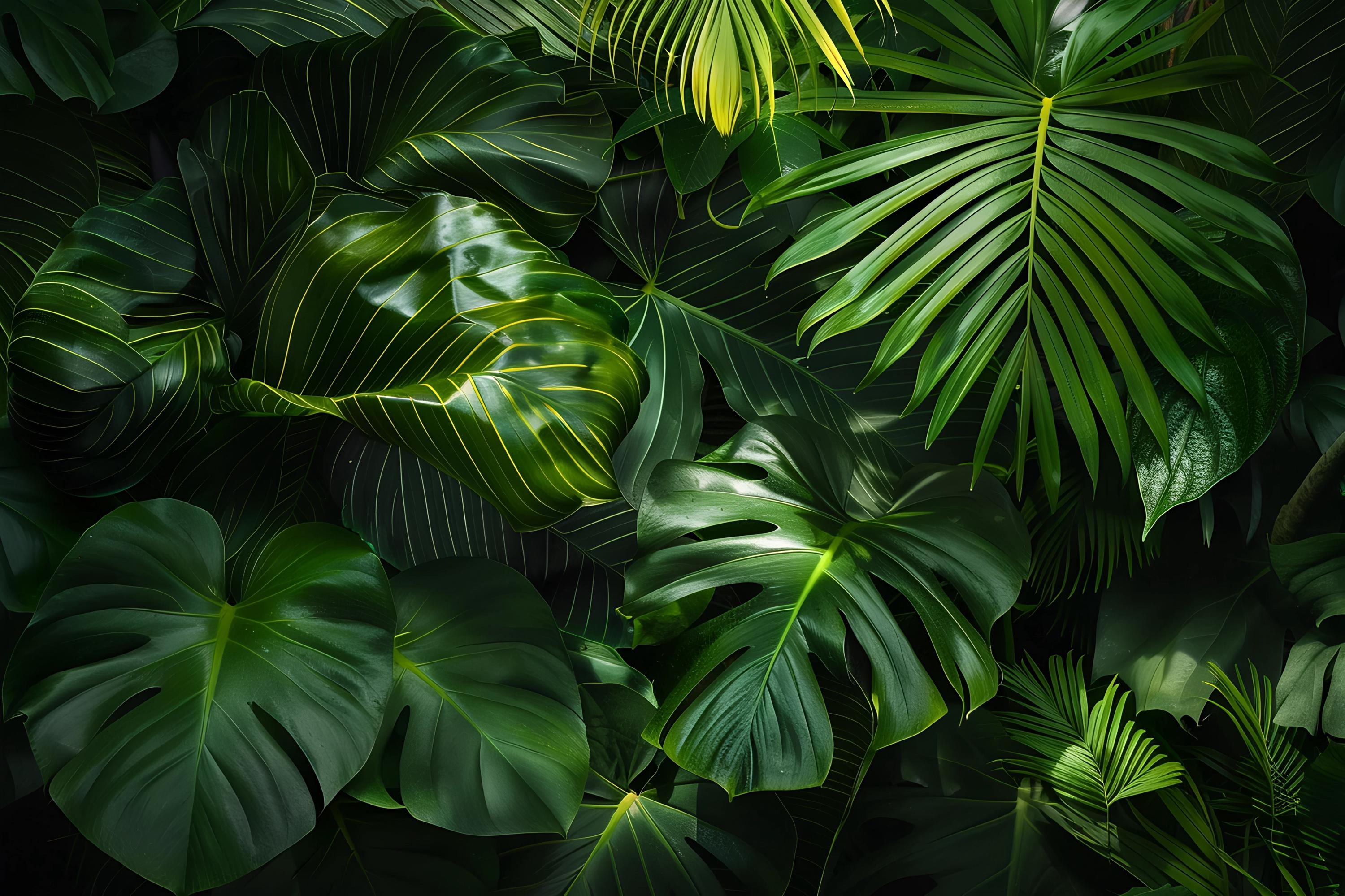 Tropical Palm Leaf Wallpaper Mural – Bold Green Jungle Monstera Wall ...