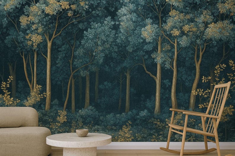 Deep Forest Botanical 3D Wallpaper – Dark Woodland Wall Mural – Luxury