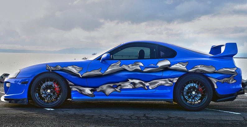 Ripped Metal Full Color Car Vinyl Decal, 3D Ripped Metal Car Side ...