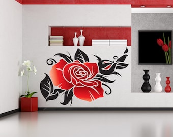 Red Rose Sticker-Custom Name decor - Rose  for Bathroom Flower Decor (wall decals peel and stick) Multi Color kc-68