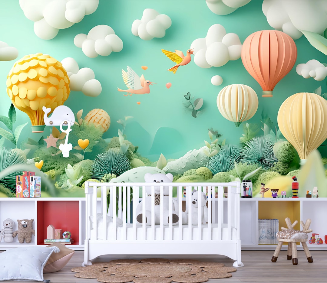 3D Hot Air Balloon Wall Mural for Nursery – Peel and Stick Kids Room ...